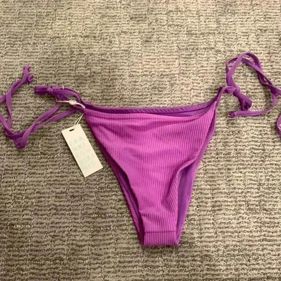 Tia Ribbed String Bikini Bottom Violet - Picture 4 of 9